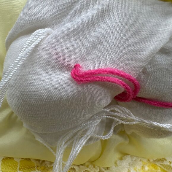 Vintage Bunny Rabbit Happy Mates Puffalump Plush Yellow Dress Lace Trim 80s - Picture 7 of 12